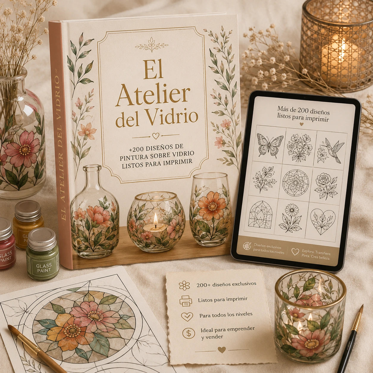 El Atelier del Vidrio: +200 Diseños de Pintura sobre Vidrio listos para Imprimir.